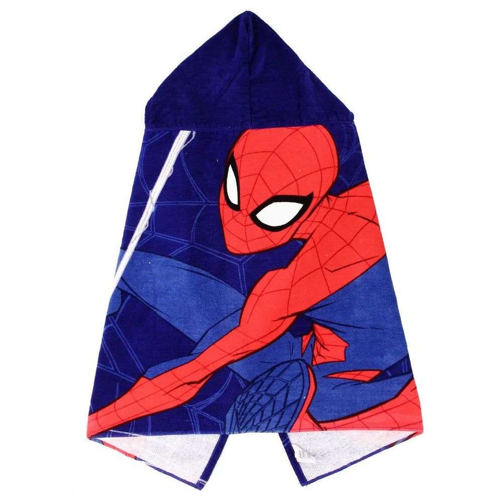 Marvel Spider-Man Kids Bath Hooded Towel Wrap 51x22 Cotton Bright Red Navy Blue